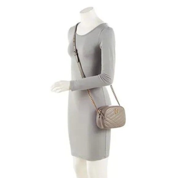 Tory Burch Kira Small Chevron Crossbody Camera Bag - Taupe - Picture 4 of 15